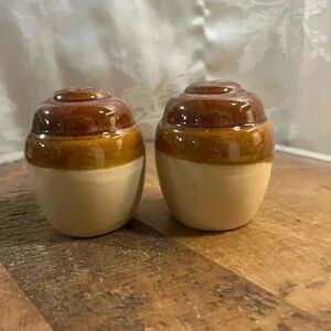 Vintage  Brown & White Pottery Salt & Pepper Shakers